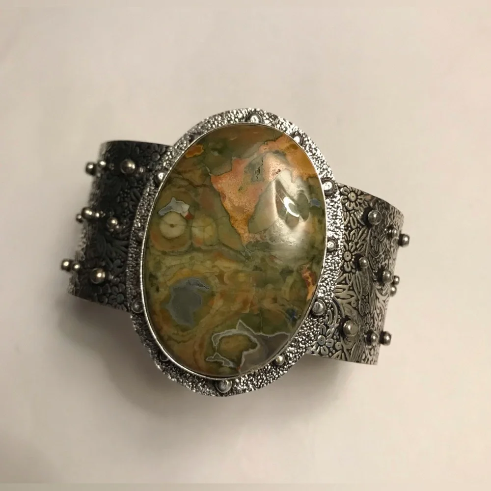 Rhyolite Stamped 925 Sterling Silver Cuff Bracelet